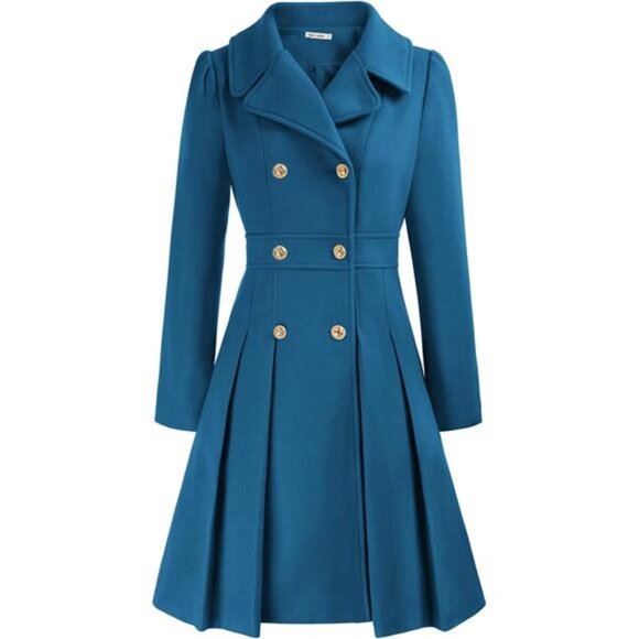 Women's Fashion Trench Coat Notch Lapel Double Breasted Blue2